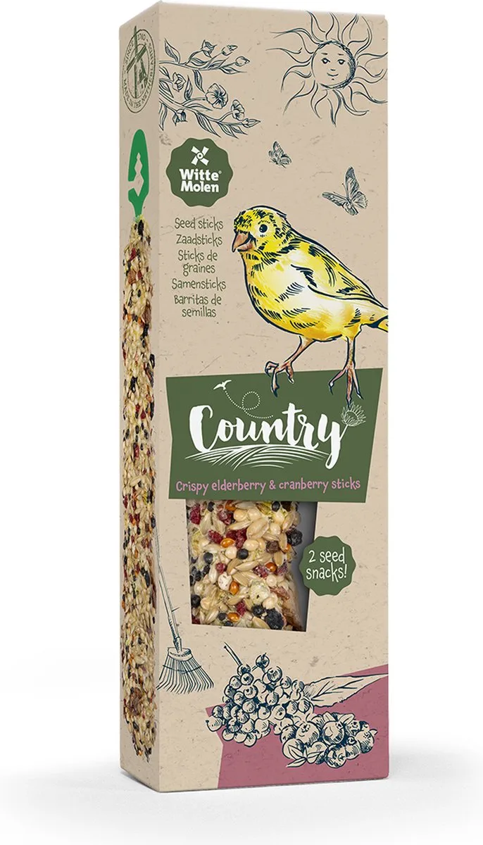 Vogelsnack - Vogel - Country Zaadsticks Kanarie Vlierbes & Veenbes 60g - 2st van Witte Molen – productfoto
