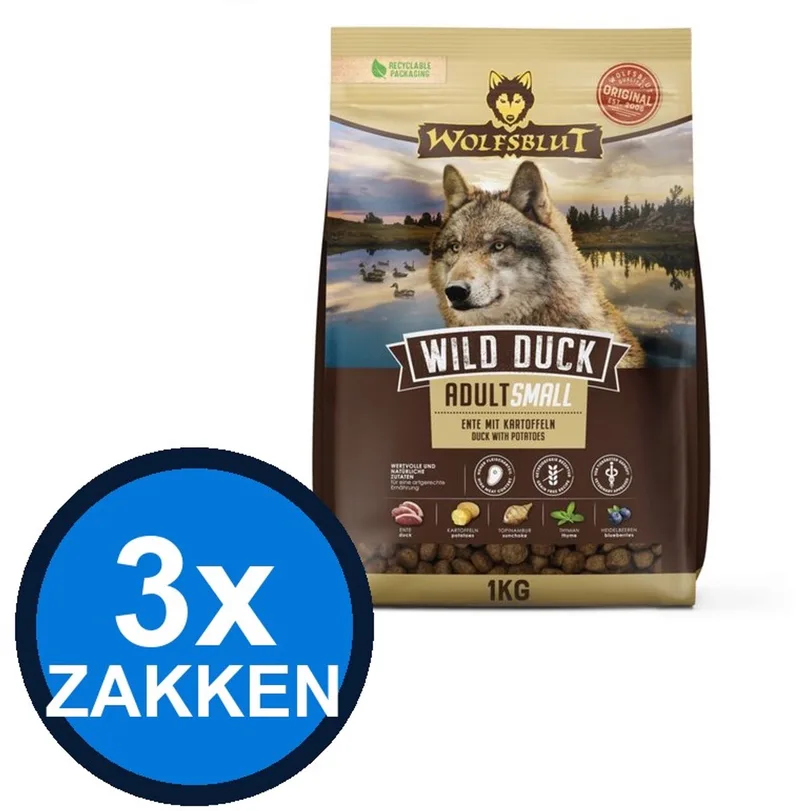 3x Wolfsblut - Adult Wild Duck Small Breed - Hondenvoer Droogvoer - 1 kg by Wolfsblut – product photo
