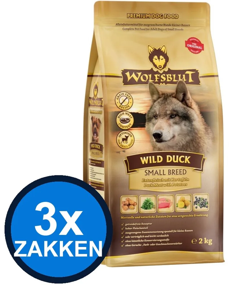 3x Wolfsblut - Adult Wild Duck Small Breed - Hondenvoer Droogvoer - 2 kg de Wolfsblut – photo produit