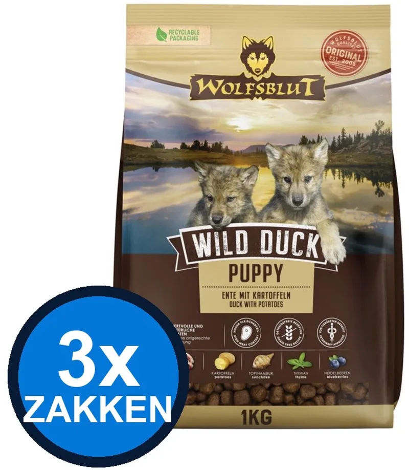 3x Wolfsblut - Puppy Wild Duck - Hondenvoer Droogvoer - 1 kg by Wolfsblut – product photo