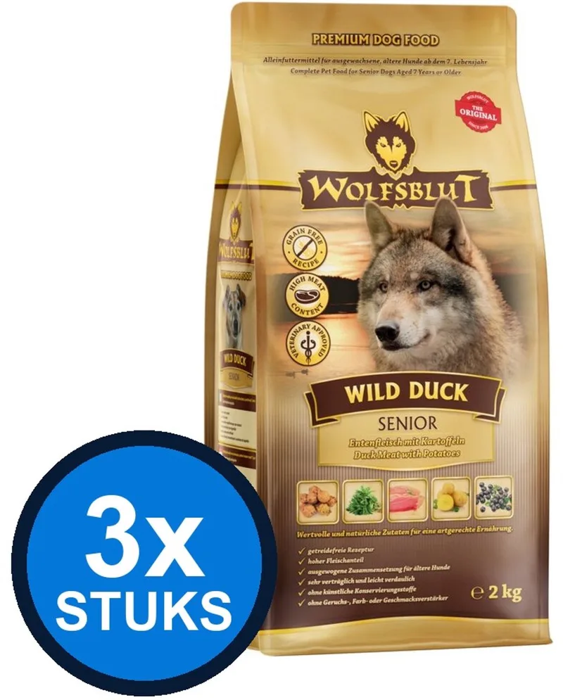 3x Wolfsblut - Senior Wild Duck - Hondenvoer Droogvoer - 2 kg by Wolfsblut – product photo