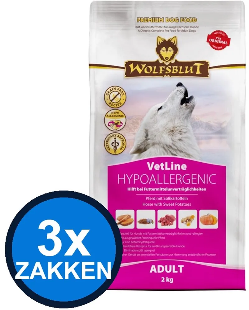 3x Wolfsblut - VetLine Hypoallergenic - Hondenvoer Droogvoer - 2 kg de Wolfsblut – photo produit