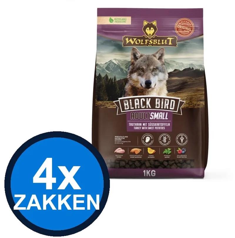 4x Wolfsblut - Adult Black Bird Small Breed - Hondenvoer Droogvoer - 1 kg by Wolfsblut – product photo