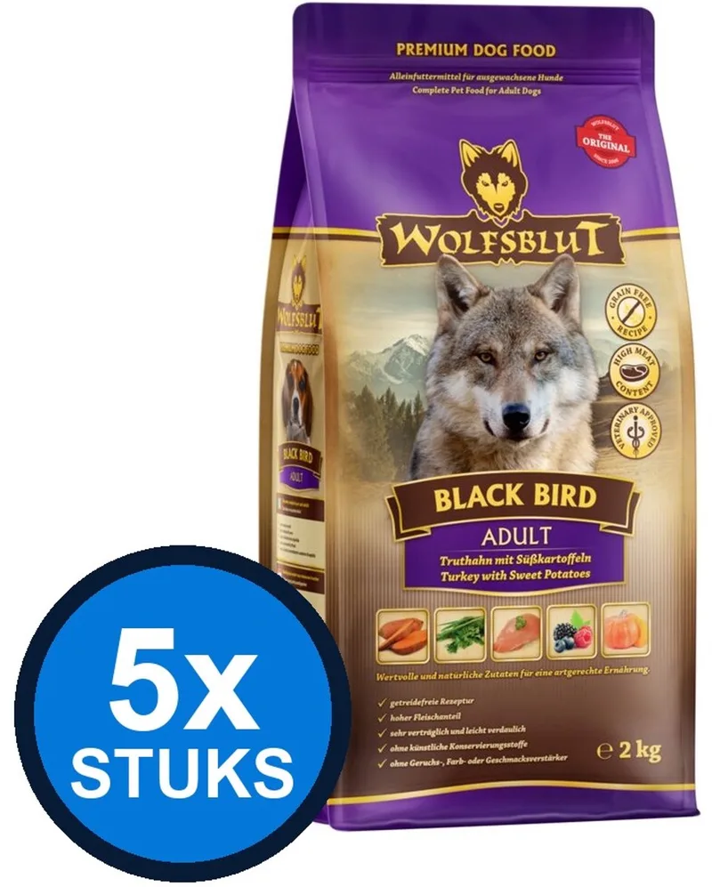 5x Wolfsblut - Adult Black Bird - Hondenvoer Droogvoer - 2 kg fra Wolfsblut – produktbillede