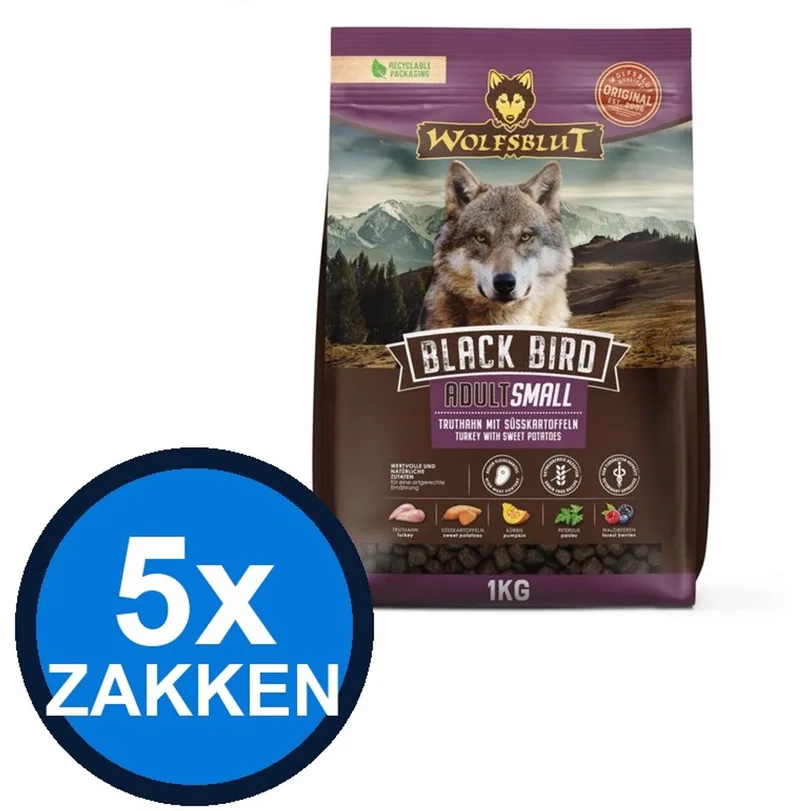 5x Wolfsblut - Adult Black Bird Small Breed - Hondenvoer Droogvoer - 1 kg by Wolfsblut – product photo