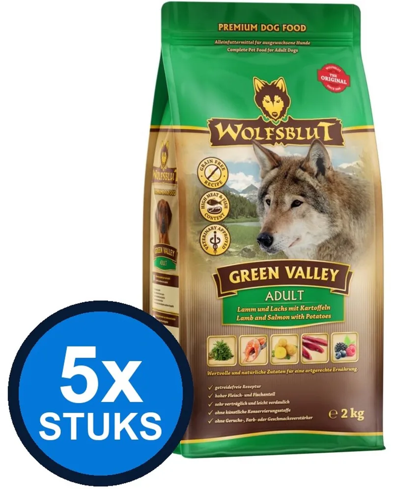 5x Wolfsblut - Adult Green Valley - Hondenvoer Droogvoer - 2 kg fra Wolfsblut – produktbillede