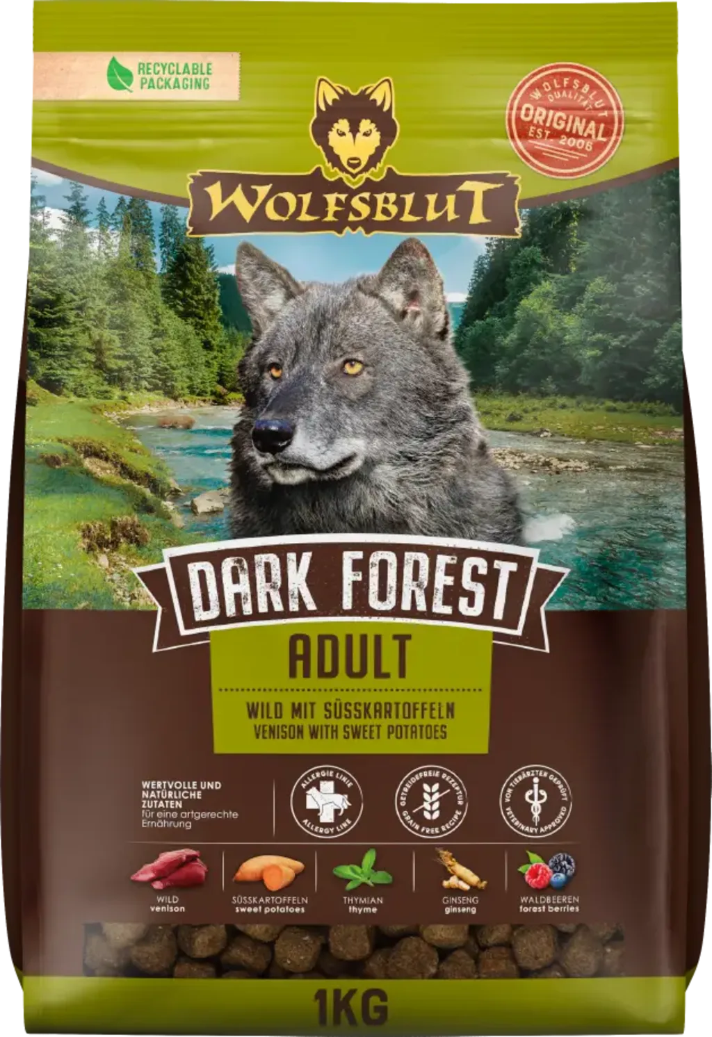 Hundetrockenfutter Dark Forest Adult Wildfleisch & Süßkartoffeln - 1 kg de Wolfsblut – photo produit