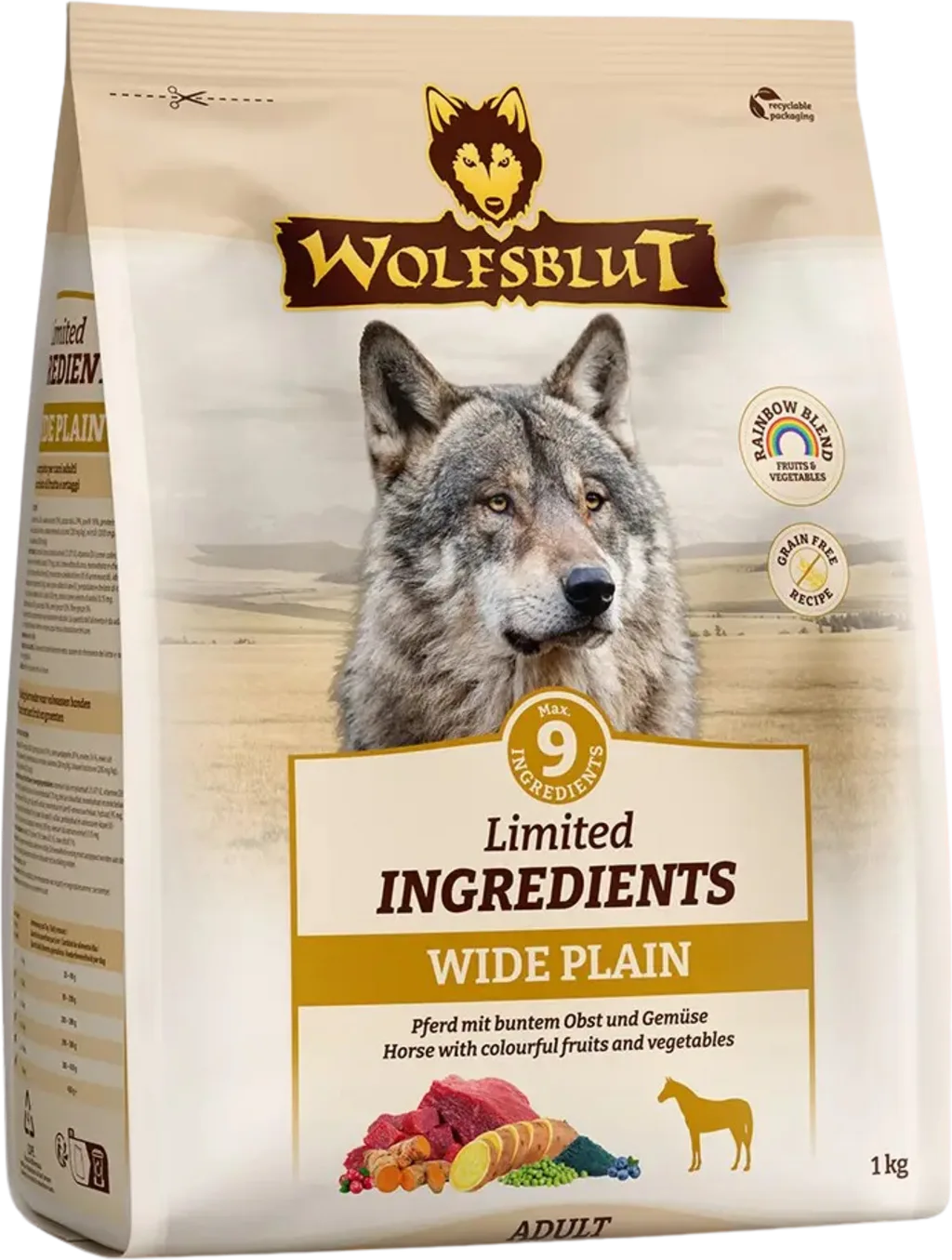 Hundetrockenfutter Limited Ingredients Wide Plain Pferdefleisch & Süßkartoffeln - 1 kg von Wolfsblut – Produktfoto