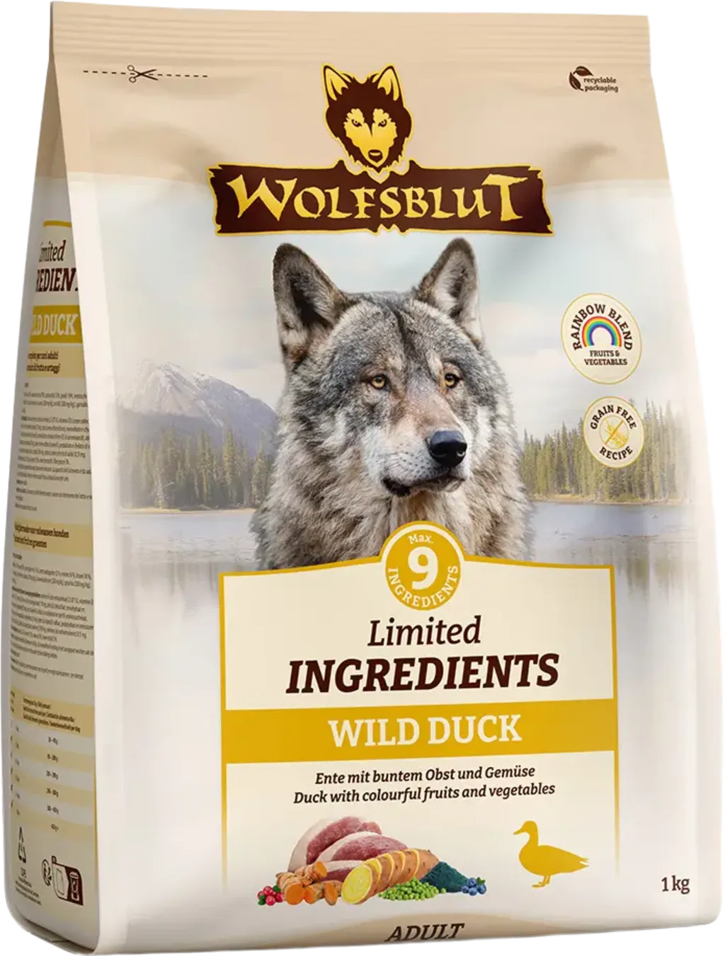 Hundetrockenfutter Limited Ingredients Wild Duck Adult Ente & Kartoffeln - 1 kg von Wolfsblut – Produktfoto