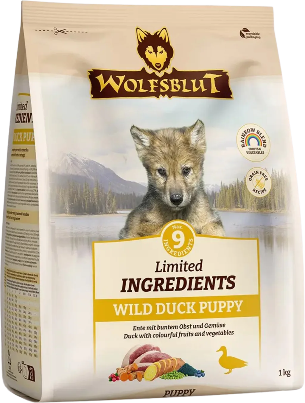 Hundetrockenfutter Limited Ingredients Wild Duck Puppy Ente & Kartoffeln - 1 kg von Wolfsblut – Produktfoto