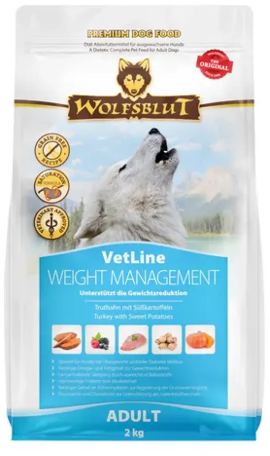 Hundetrockenfutter VetLine Weight Management - 2 kg van Wolfsblut – productfoto
