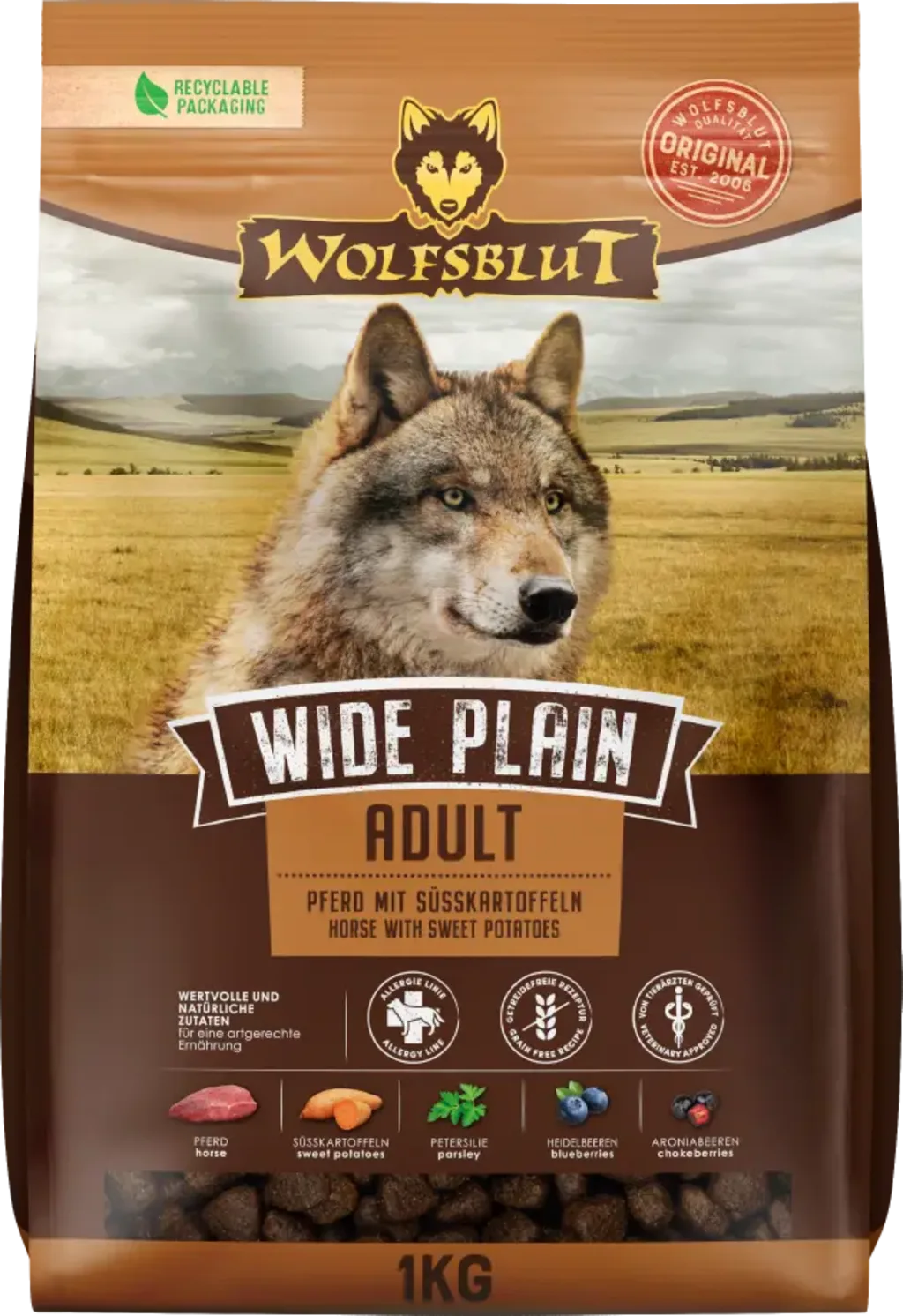 Hundetrockenfutter Wide Plain Adult Pferdefleisch & Süßkartoffeln - 1 kg de Wolfsblut – photo produit