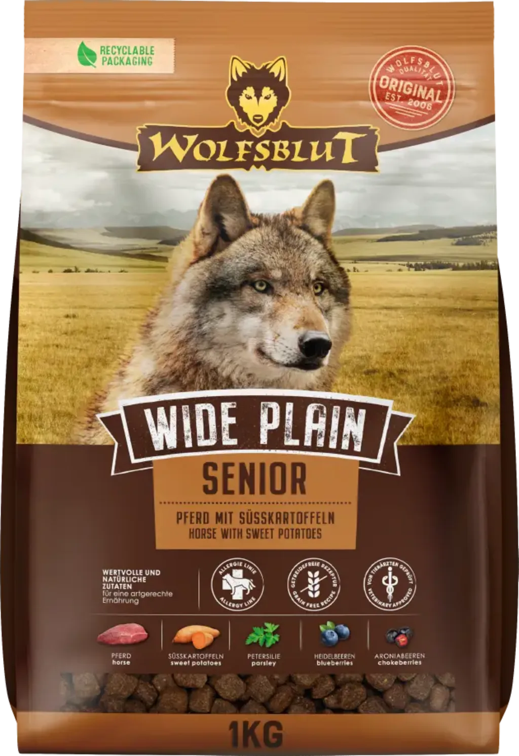 Hundetrockenfutter Wide Plain Senior Pferdefleisch & Süßkartoffeln - 1 kg från Wolfsblut – produktbild