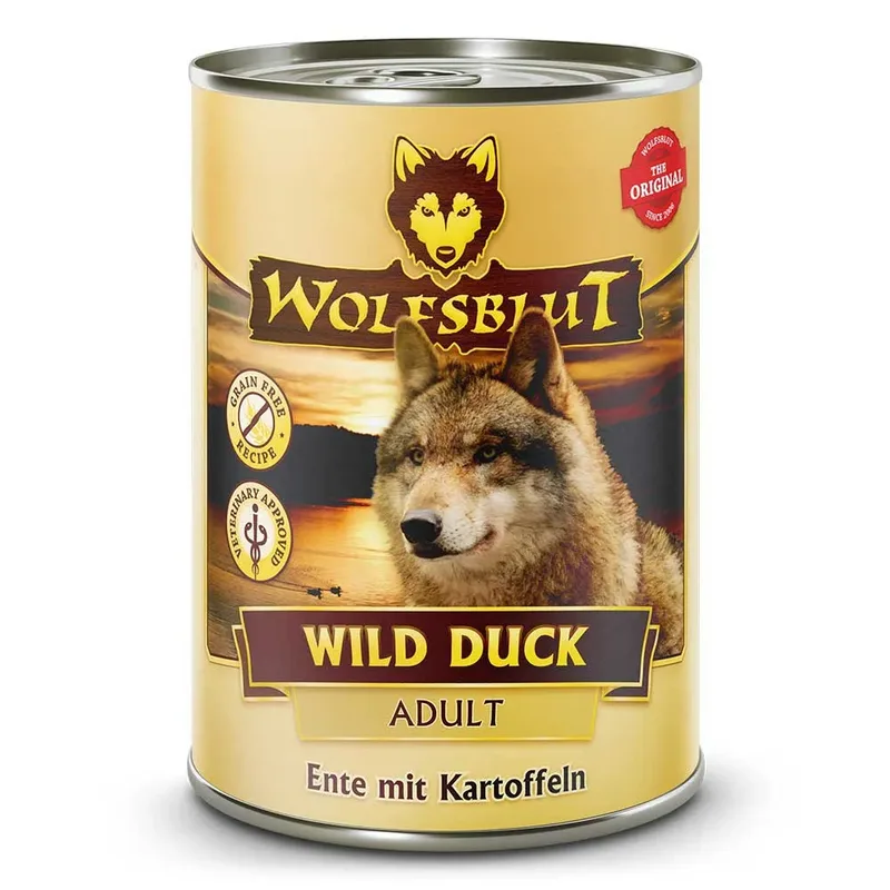 Pâtée Pour Chien Au Canard Sauvage Et Aux Pommes De Terre 395g de Wolfsblut – photo produit