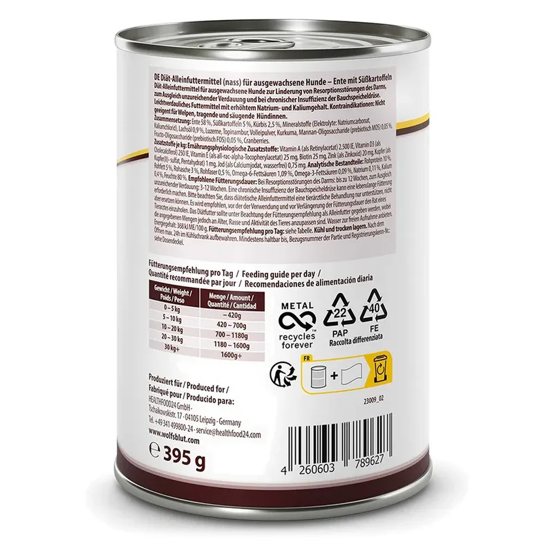 Vetline Gastrointestinal Hondenvoer Met Eend 395g fra Wolfsblut – produktbillede 2 af 2