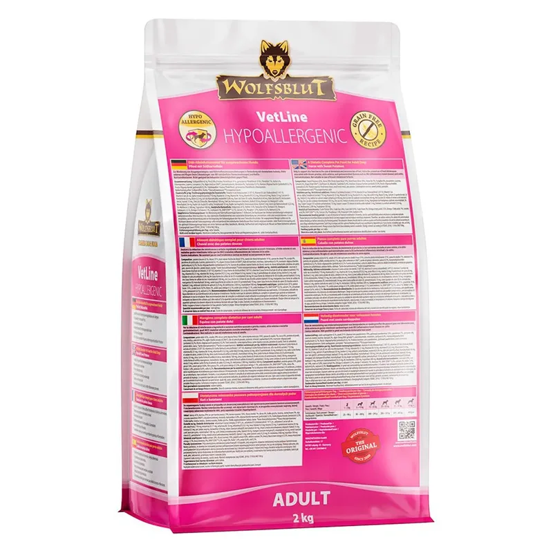 Nourriture Pour Chiens Vetline Hypoallergénique Au Cheval Et Aux Patates Douces 2kg de Wolfsblut – photo produit 2 sur 3