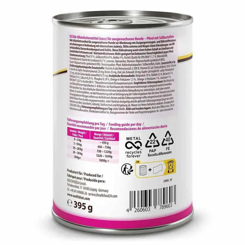 Vetline Hypoallergenes Nassfutter Für Hunde Mit Pferd 395g fra Wolfsblut – produktbillede 2 af 2