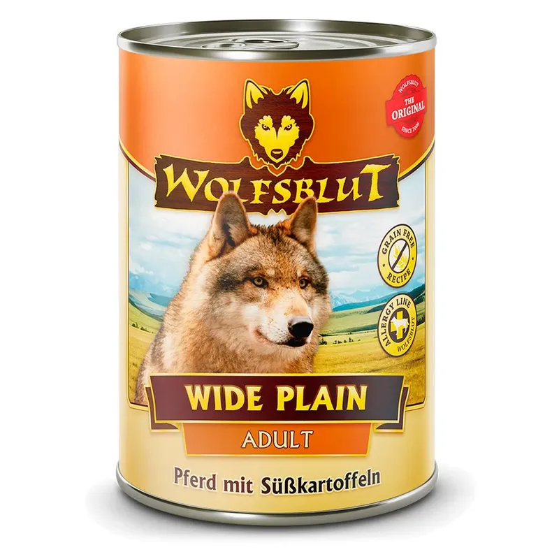 Wide Plain Natvoer Voor Honden Met Paardenvlees En Zoete Aardappelen 395g by Wolfsblut – product photo