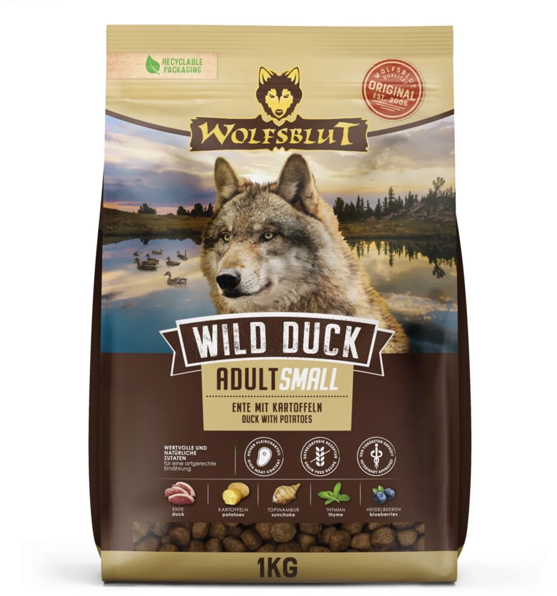 Wild Duck Adult S-Breed - 5 x 1 kg - Voordeelverpakking by Wolfsblut – product photo