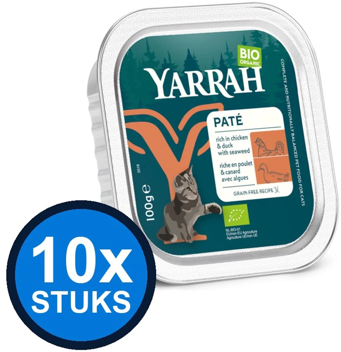 10x Yarrah cat bio alu grainfree paté kip&eend 100gr de Yarrah – photo produit