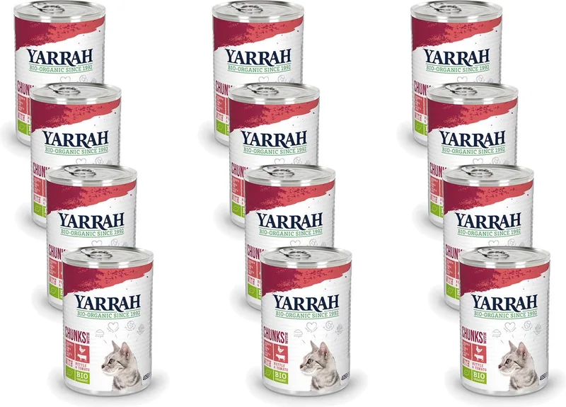 12x Yarrah Bio Kat Blik Brokjes In Saus - Kip & Rund - Kattenvoer - 405g von Yarrah – Produktfoto