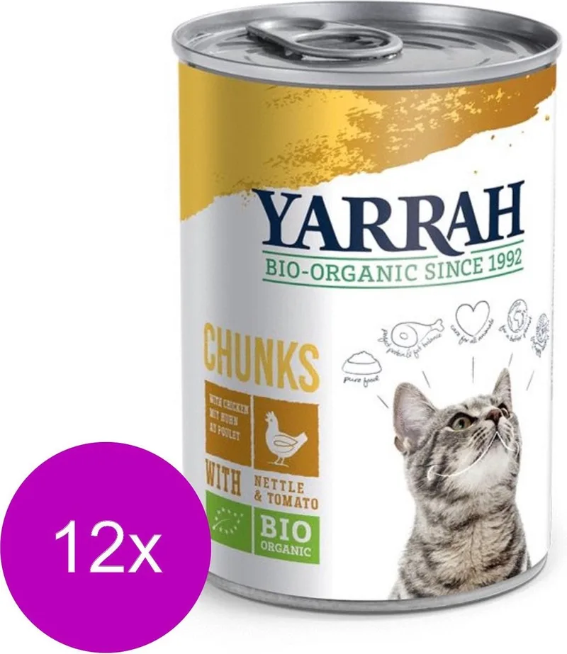 12x Yarrah Bio Kat Blik Chunks - Kip - Kattenvoer - 405g von Yarrah – Produktfoto