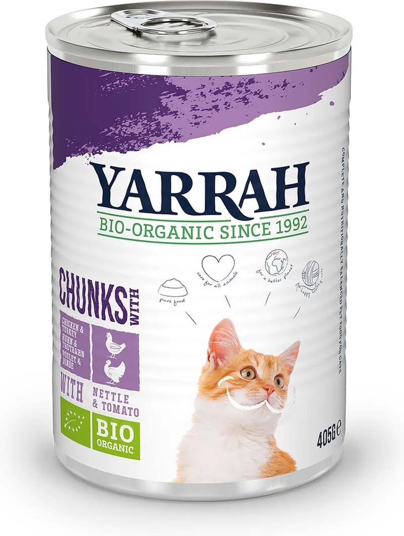 12x Yarrah Bio Kattenvoer Chunks Kip - Kalkoen 405 gr de Yarrah – photo produit