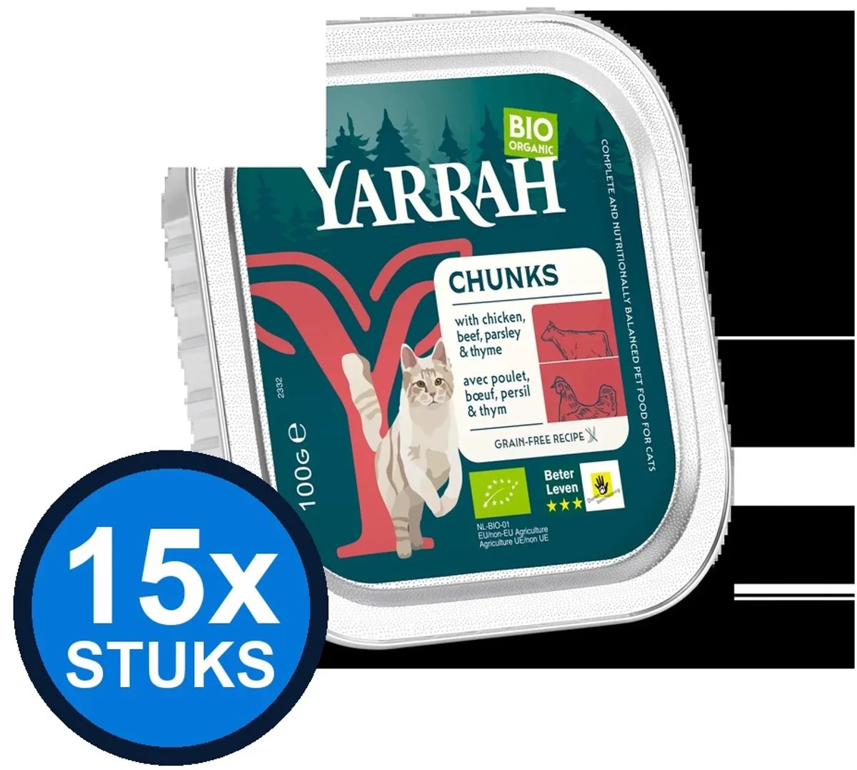 15x Yarrah cat bio alu grainfree brokjes rund 100gr de Yarrah – photo produit