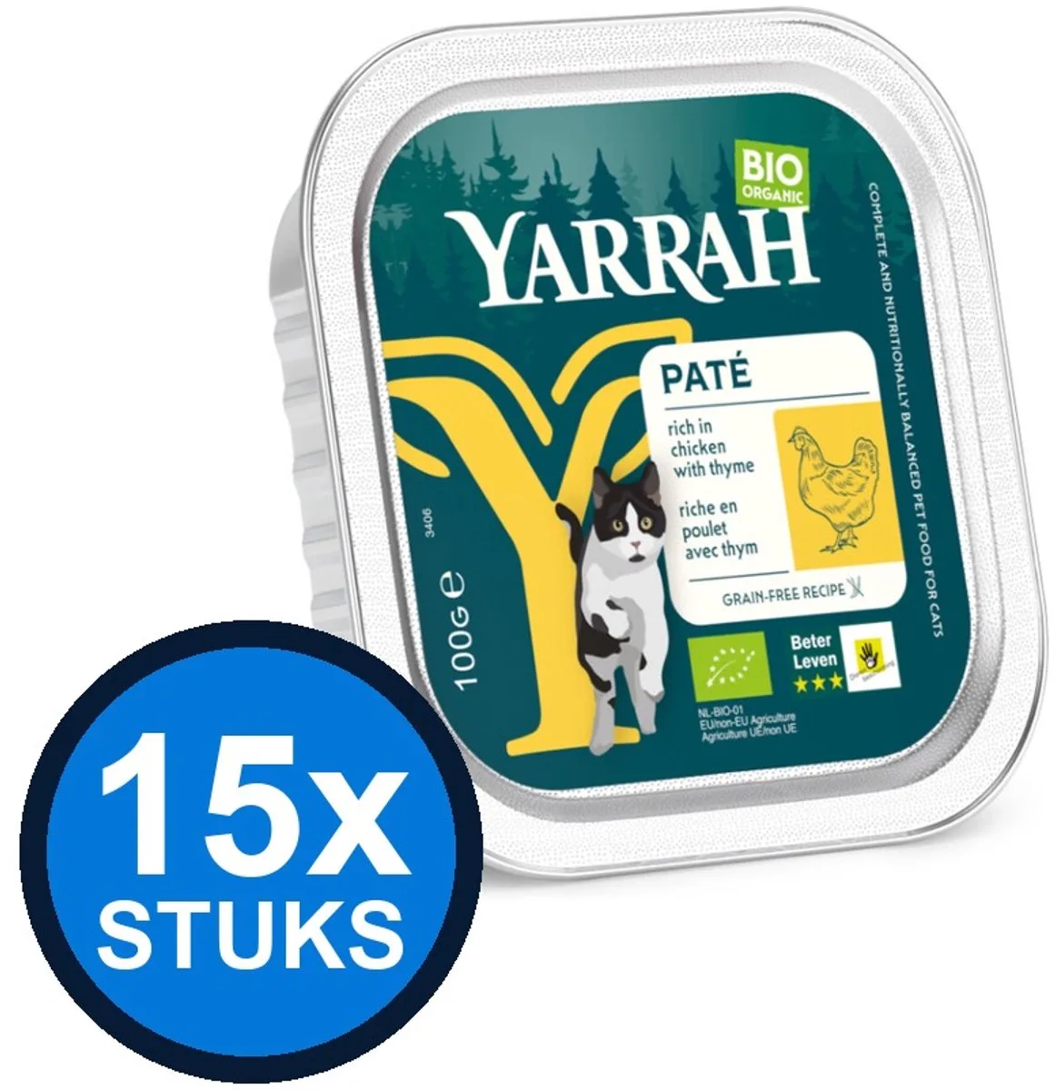 15x Yarrah cat bio alu grainfree paté kip 100gr de Yarrah – photo produit