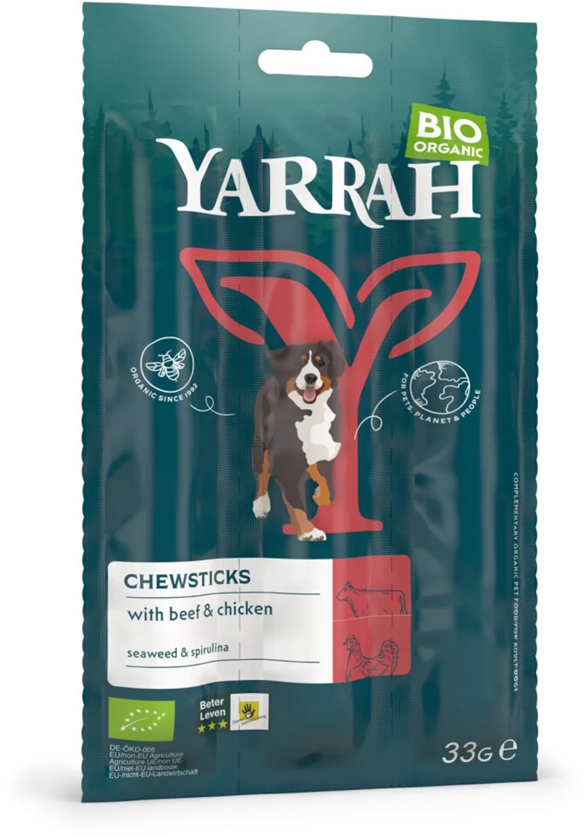 25x Yarrah Bio Kauwstaafjes Hond Rund 3 stuks NL-BIO-01 de Yarrah – photo produit
