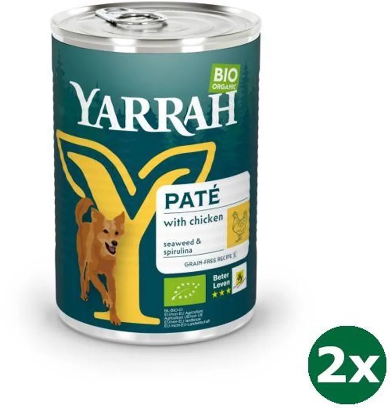 2x12x400 gr Yarrah dog blik pate met kip hondenvoer NL-BIO-01 by Yarrah – product photo