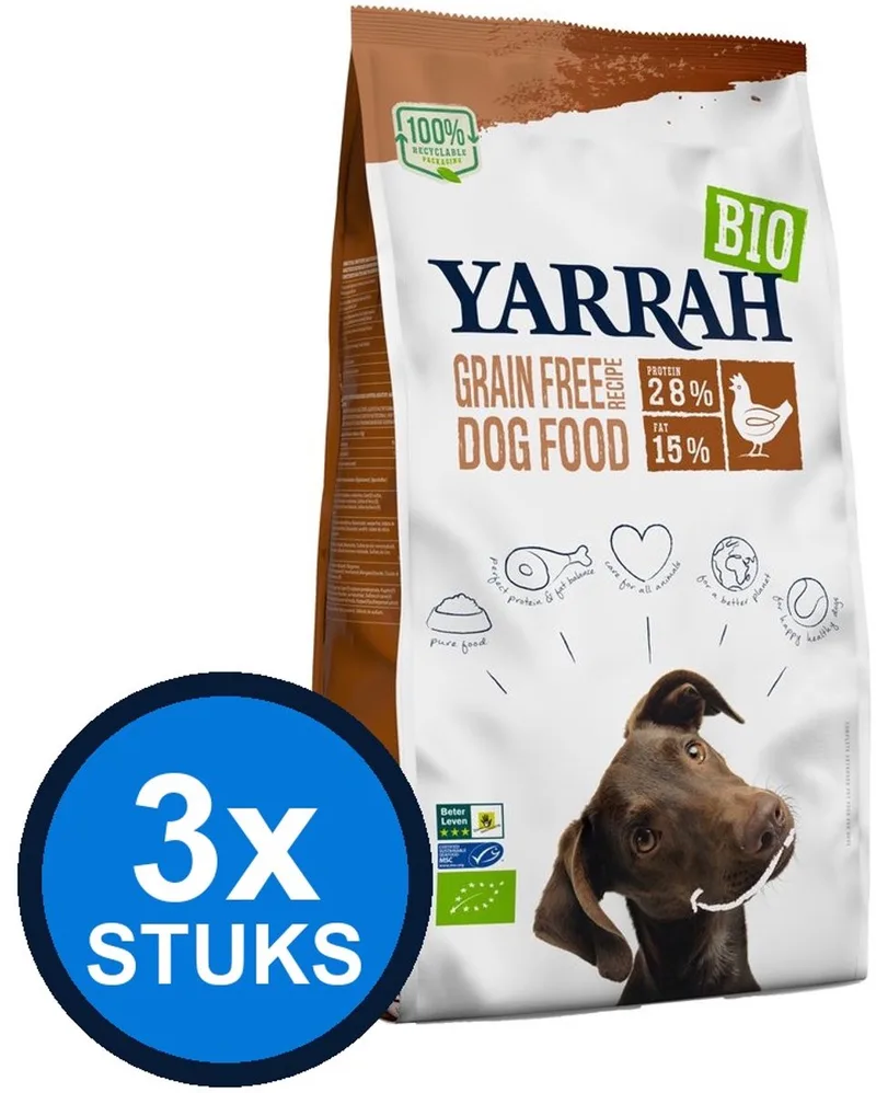 3x Yarrah - Bio Grain Free Kip & Vis Graanvrij - Hondenvoer Droogvoer - 2 kg de Yarrah – photo produit