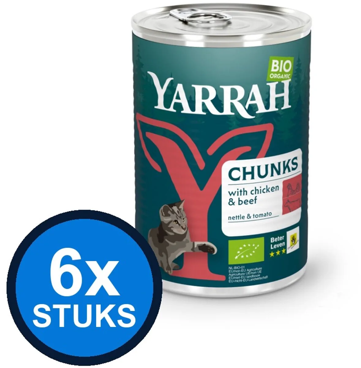 6x Yarrah cat bio blik brokjes saus kip&rund 405gr by Yarrah – product photo