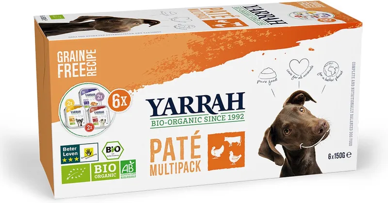 6x150 gr Yarrah organic hond multipack pate kalkoen / kip / rund hondenvoer by Yarrah – product photo