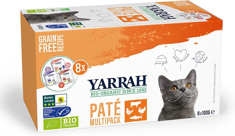 8x Yarrah Bio Kattenvoer Multipack Paté Graanvrij Kip - Rund 8 x 100 gr by Yarrah – product photo