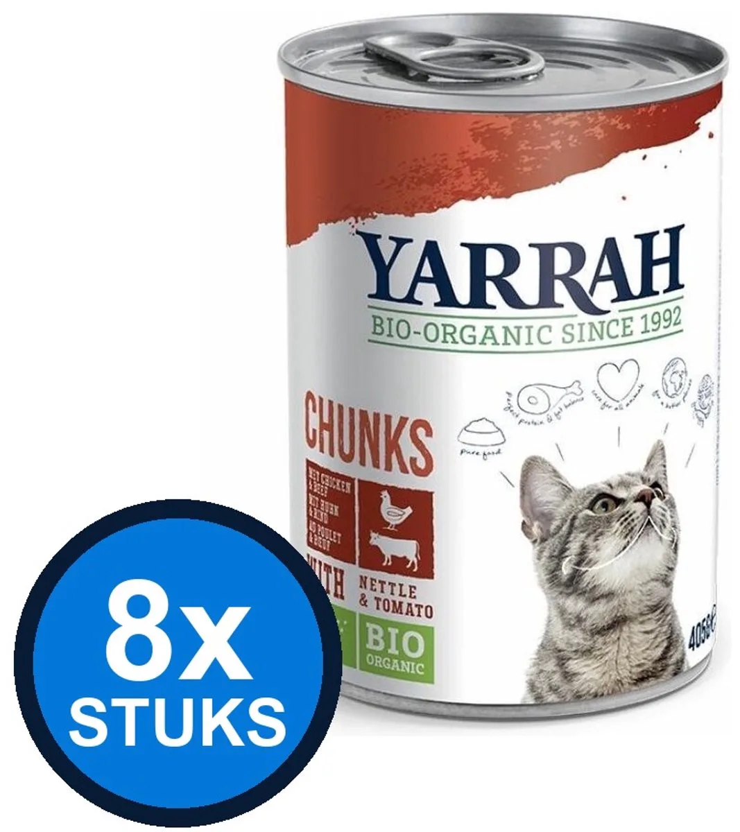 8x Yarrah cat bio blik brokjes saus kip 405gr by Yarrah – product photo