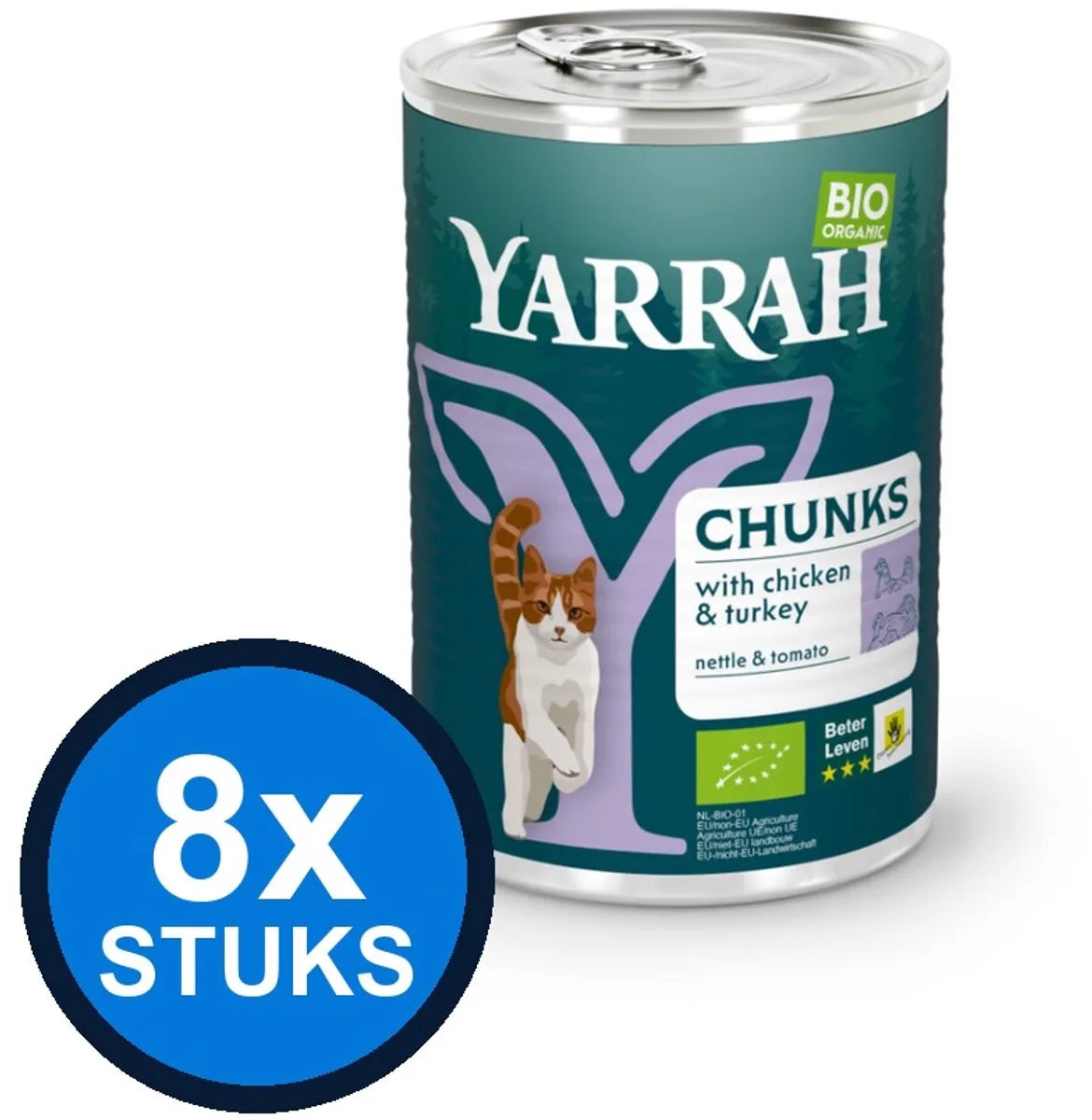 8x Yarrah cat bio blik brokjes saus kip&kalkoen 405gr de Yarrah – photo produit