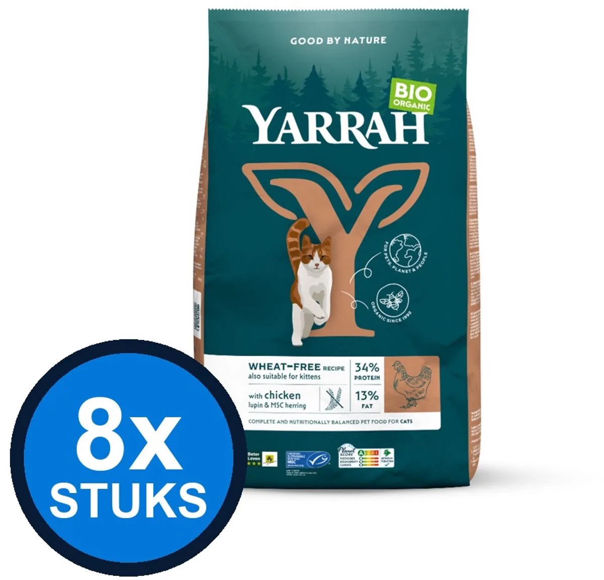 8x Yarrah cat bio dry wheat free chicken&fish 800gr de Yarrah – photo produit