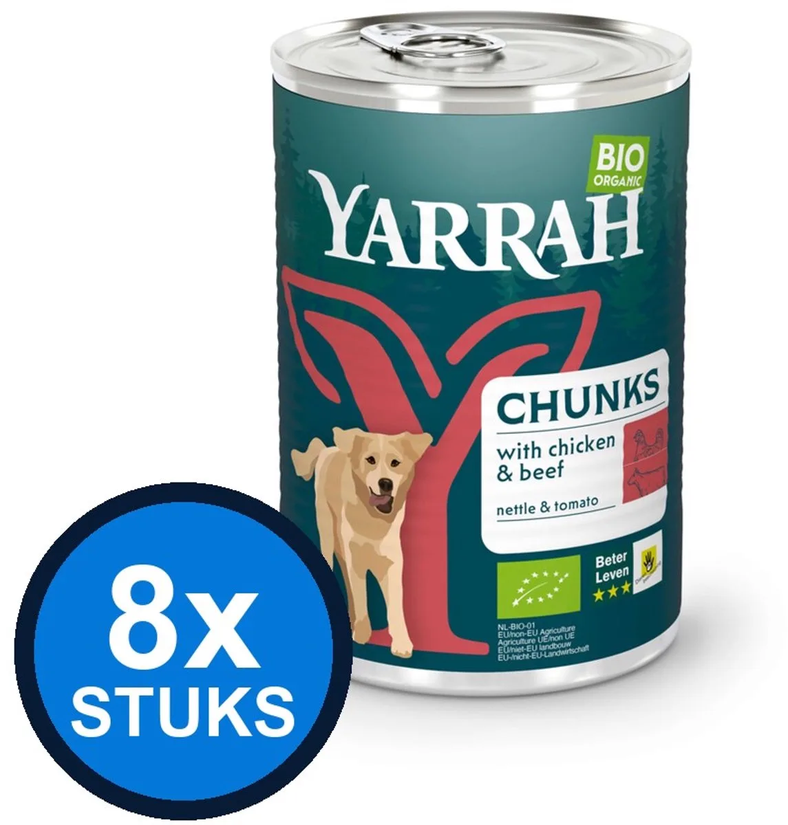 8x Yarrah dog bio blik brokjes saus rund 820gr van Yarrah – productfoto