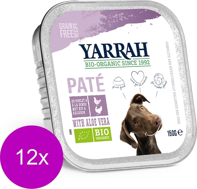 Bio Alu Pate Graanvrij 150 g - Hondenvoer - 12 x Kip&Aloë Vera by Yarrah – product photo