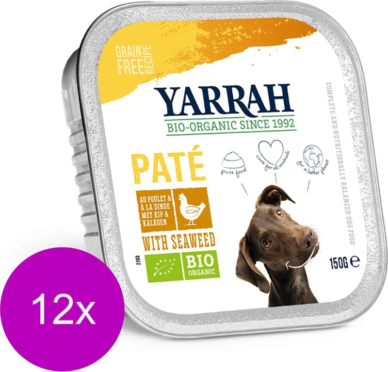 Bio Alu Pate Graanvrij 150 g - Hondenvoer - 12 x Kip&Zeewier de Yarrah – photo produit