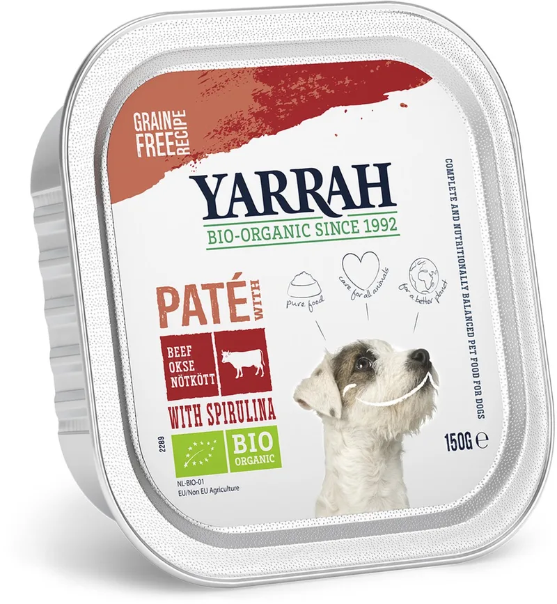 Bio Alu Pate Graanvrij 150 g - Hondenvoer - Rund&Spirulina de Yarrah – photo produit