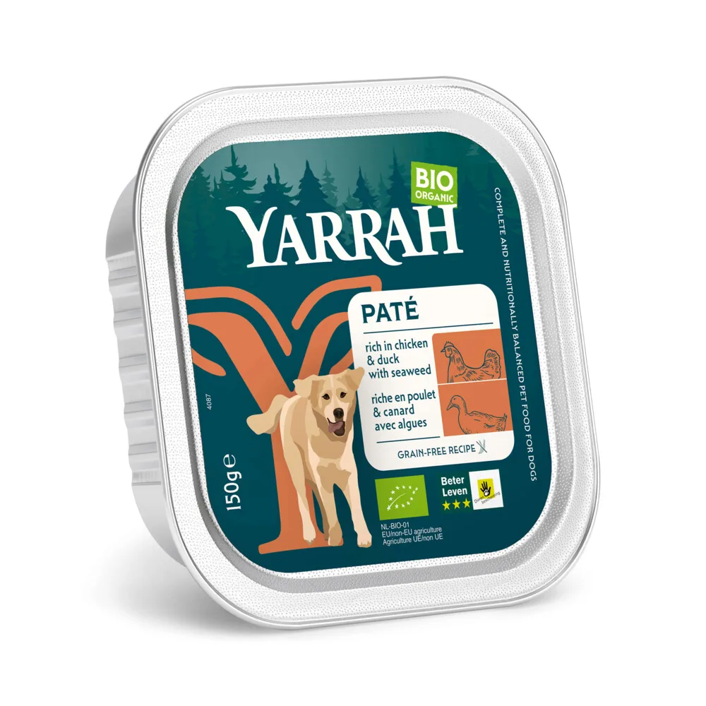 Bio Alu Paté Grainfree Hondenvoer Nat Kip & Eend 150 gr fra Yarrah – produktbillede