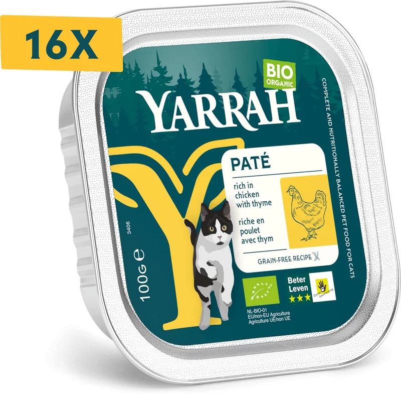 Bio Alu Paté Grainfree Kattenvoer Nat Kip - 16 x 100 gr - Voordeelverpakking von Yarrah – Produktfoto