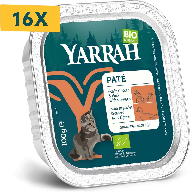 Bio Alu Paté Grainfree Kattenvoer Nat Kip & Eend - 16 x 100 gr - Voordeelverpakking de Yarrah – photo produit
