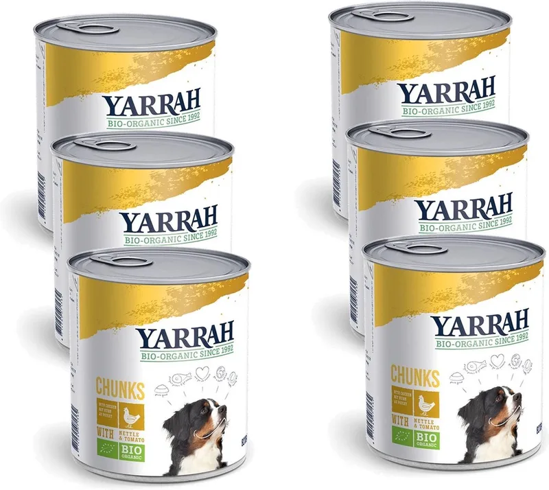 Bio Blik Brokjes In Saus - Hondenvoer - 6 x Kip 820 g by Yarrah – product photo