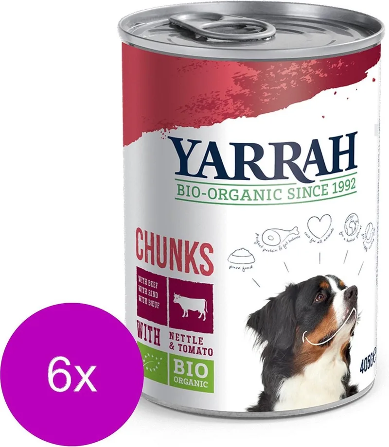Bio Blik Brokjes In Saus - Hondenvoer - 6 x Rund 820 g de Yarrah – photo produit