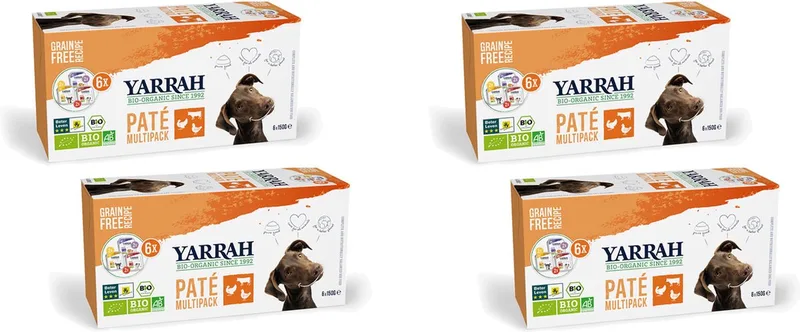 Bio Hond Mult-Pack Alu Kuip - Hondenvoer - 4 x Kip 6x150 g von Yarrah – Produktfoto