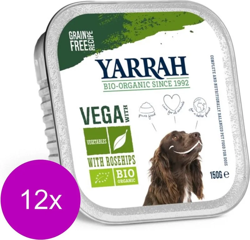 Bio Hondenvoer Alucup Brokjes Vega Met Rozenbottels - Hondenvoer - 12 x 150 g de Yarrah – photo produit