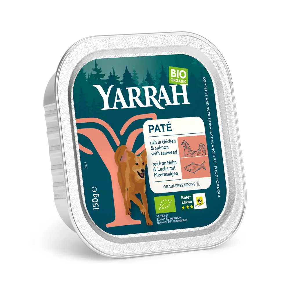Bio Hondenvoer Paté Kip & Zalm 150 gr by Yarrah – product photo